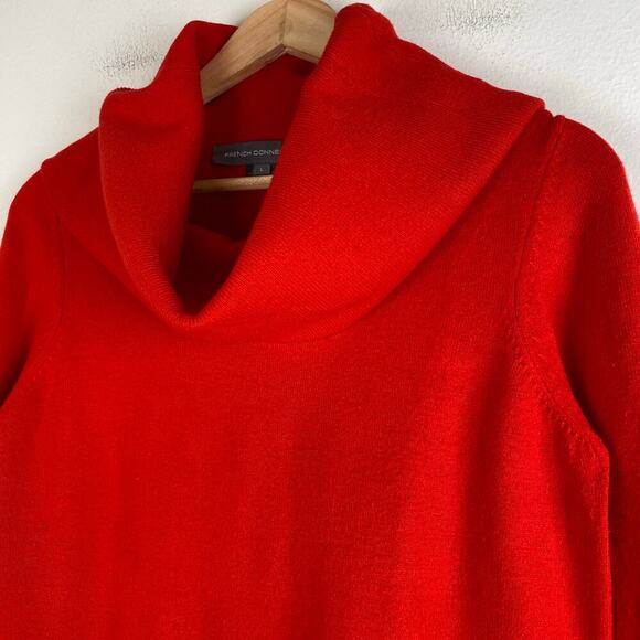 French Connection Cowl Sweater Size Large Red Long Sleeve Tunic Turtleneck - Picture 8 of 13